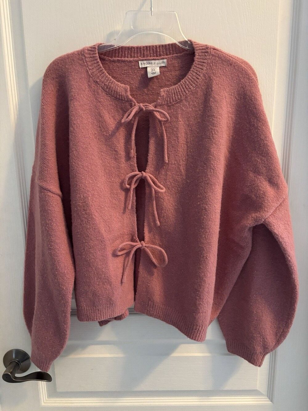Sincerely Jules Rose Pink Cardigan Romantic Preppy wTie Accents XL